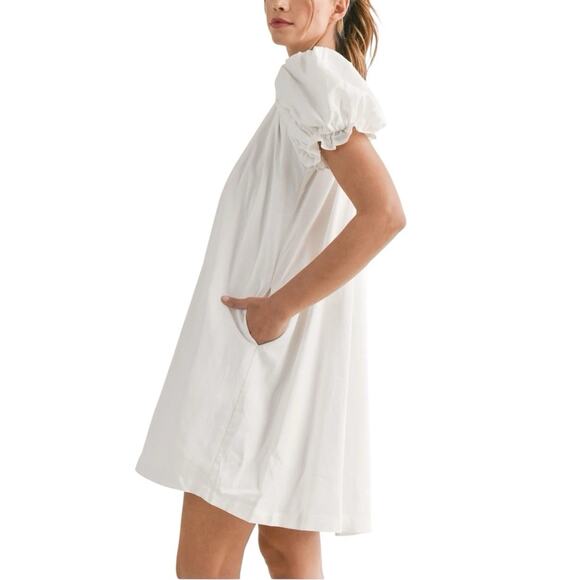 MABLE One Shoulder Puff Sleeve Pastel Blue Romantic Core Linen Blend Dress Sz S - Picture 7 of 12